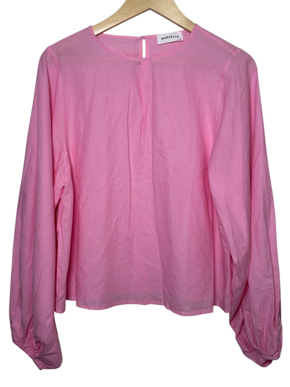 Marcella NYC Blouse Top Women's Medium Baby Pink Balloon Sleeve 100% Cotton NWOT